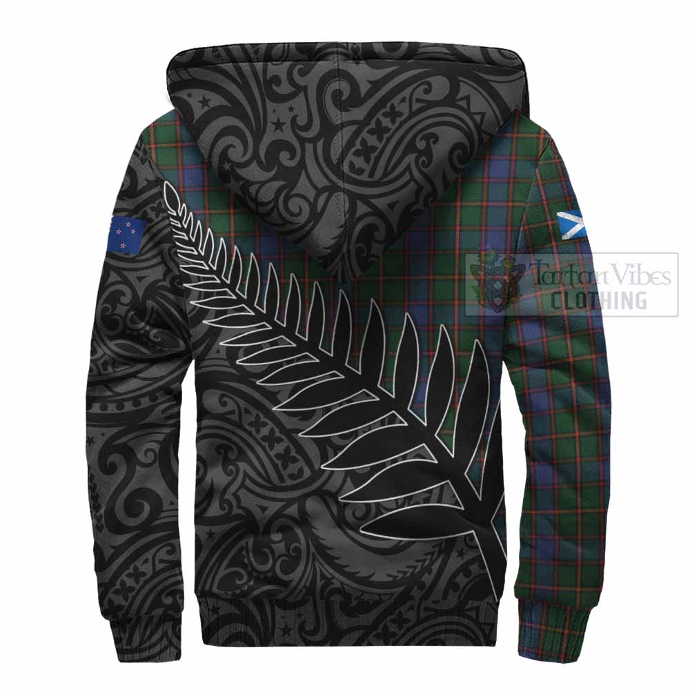 Tartan Vibes Clothing Skene Crest Tartan Sherpa Hoodie with New Zealand Silver Fern Half Style
