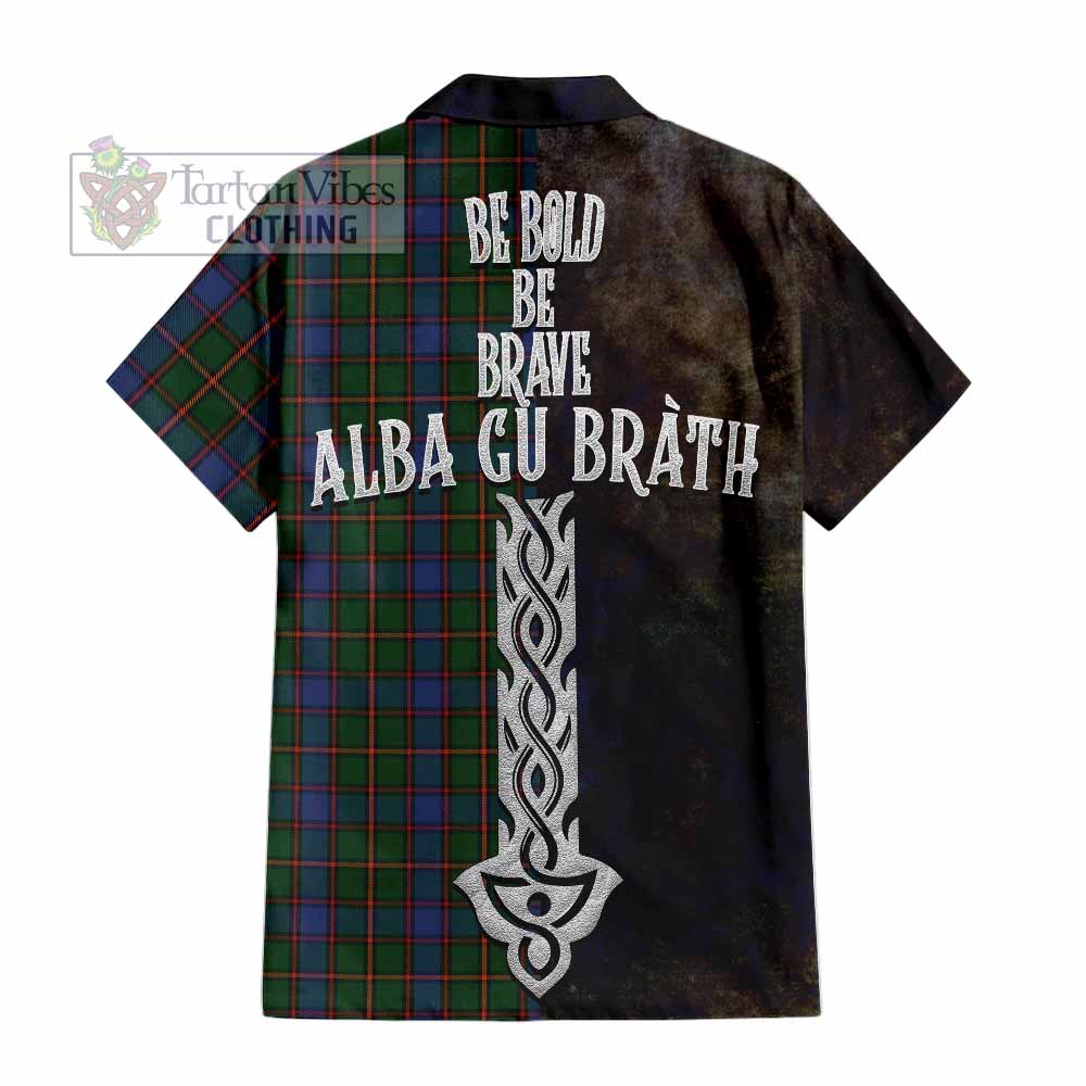 Tartan Vibes Clothing Skene Tartan Family Crest Short Sleeve Button Shirt Alba Gu Brath Be Brave Lion Ancient Style