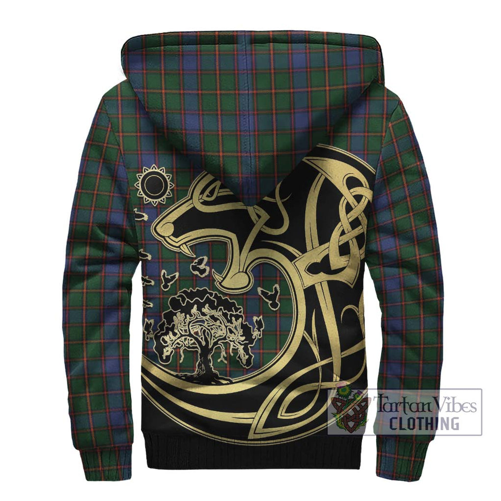 Skene Tartan Sherpa Hoodie with Family Crest Celtic Wolf Style - Tartan Vibes Clothing
