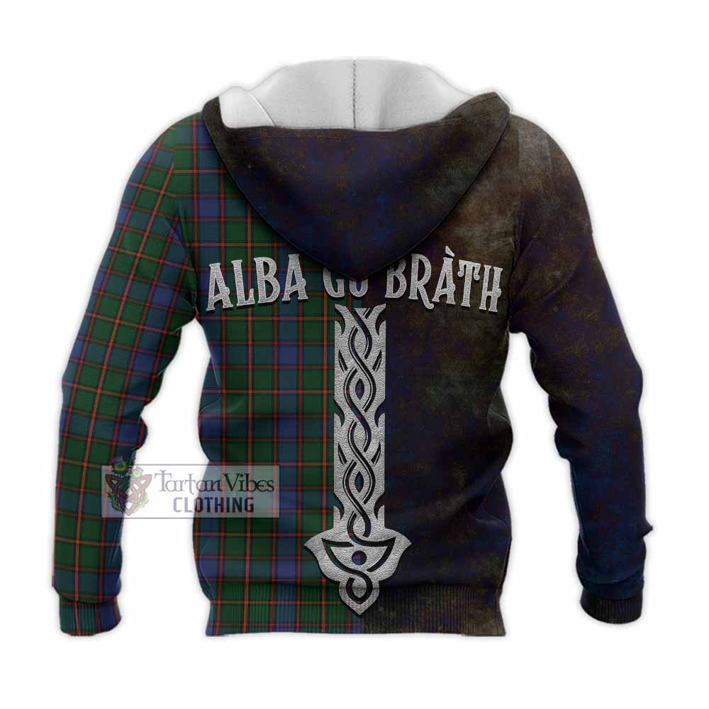Tartan Vibes Clothing Skene Tartan Family Crest Knitted Hoodie Alba Gu Brath Be Brave Lion Ancient Style