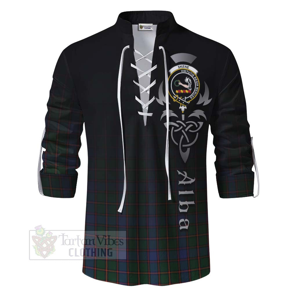 Tartan Vibes Clothing Skene Tartan Ghillie Kilt Shirt Featuring Alba Gu Brath Family Crest Celtic Inspired