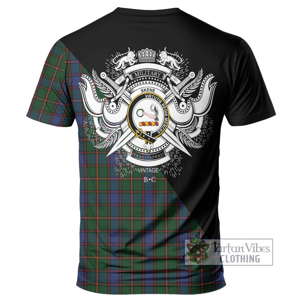 Skene Tartan T-Shirt with Family Crest and Military Logo Style - Tartanvibesclothing Shop