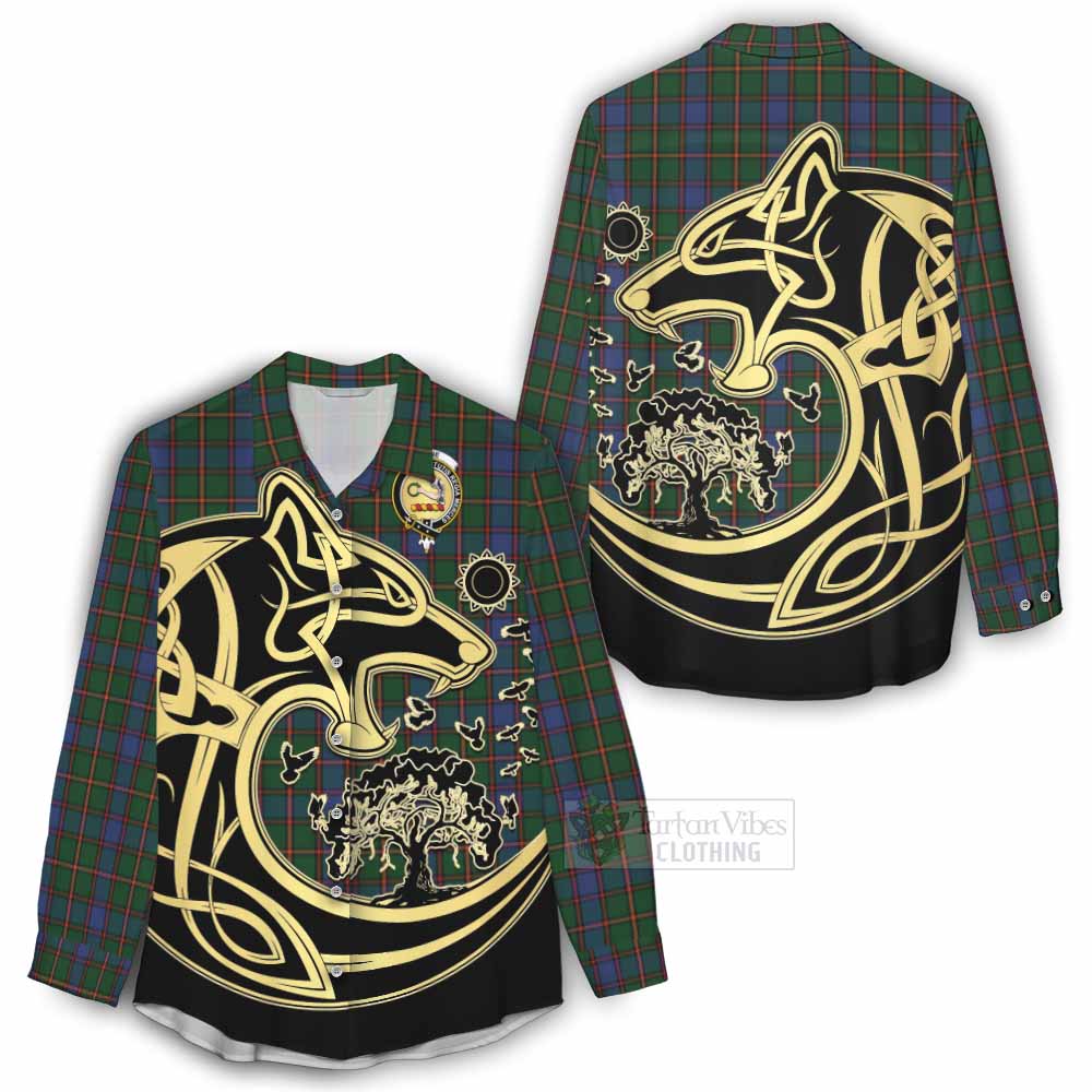 Tartan Vibes Clothing Skene Tartan Women's Casual Shirt with Family Crest Celtic Wolf Style