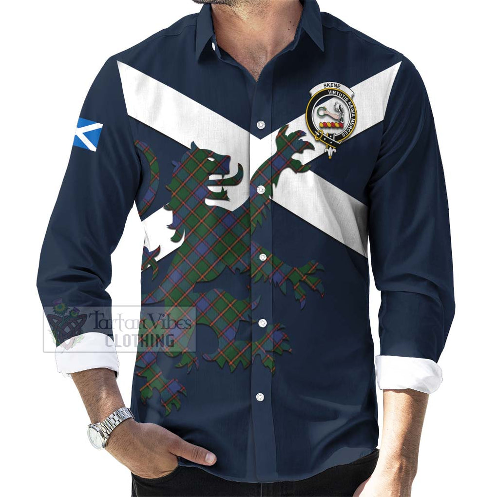 Tartan Vibes Clothing Skene Tartan Lion Rampant Long Sleeve Button Shirt – Proudly Display Your Heritage with Alba Gu Brath and Clan Name