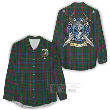 Tartan Vibes Clothing Skene Tartan Women's Casual Shirt with Family Crest Celtic Skull Style
