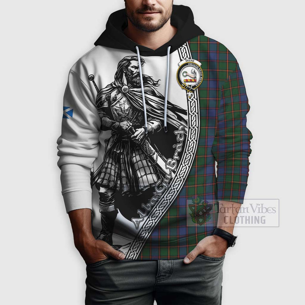 Tartan Vibes Clothing Skene Tartan Clan Crest Hoodie with Highlander Warrior Celtic Style