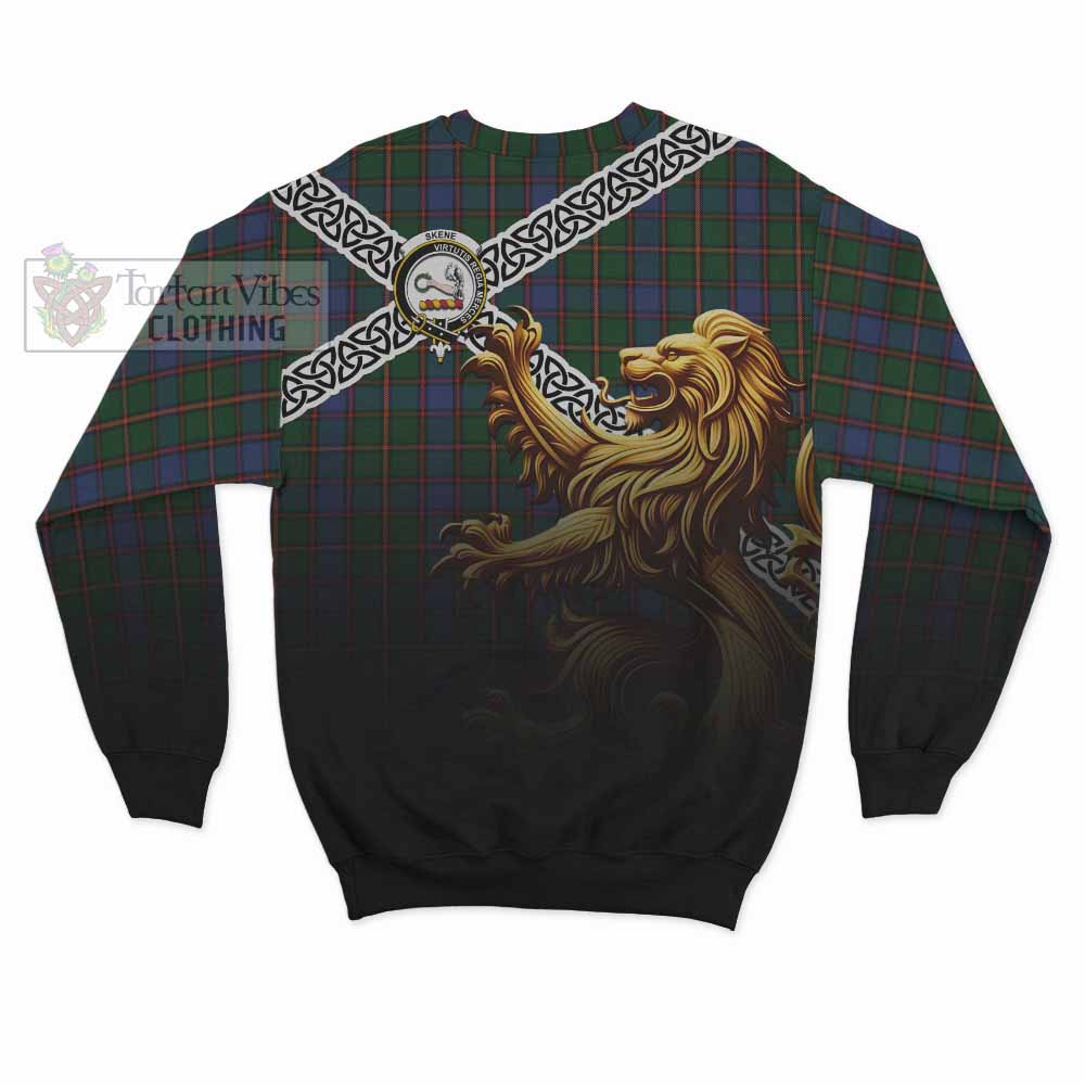 Tartan Vibes Clothing Skene Crest Tartan Sweatshirt with Golden Lion Emblem Celtic Style