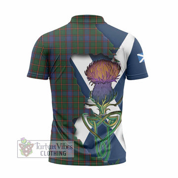 Skene Tartan Family Crest Zipper Polo Shirt Scottish Thistle Celtic Inspired