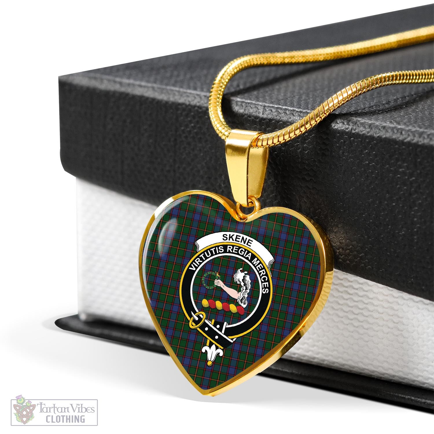 Tartan Vibes Clothing Skene Tartan Heart Necklace with Family Crest