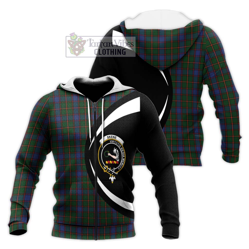 Skene Tartan Knitted Hoodie with Family Crest Circle Style Unisex Knitted Zip Hoodie - Tartan Vibes Clothing