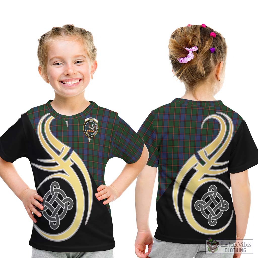 Skene Tartan Kid T-Shirt with Family Crest and Celtic Symbol Style - Tartan Vibes Clothing