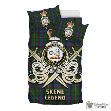 Skene Tartan Bedding Set with Clan Crest and the Golden Sword of Courageous Legacy