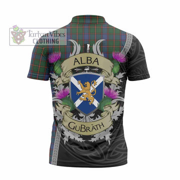 Skene Tartan Family Crest Zipper Polo Shirt Lion Rampant Royal Thistle Shield Celtic Inspired