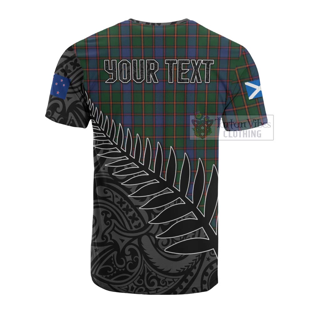 Tartan Vibes Clothing Skene Crest Tartan Cotton T-shirt with New Zealand Silver Fern Half Style