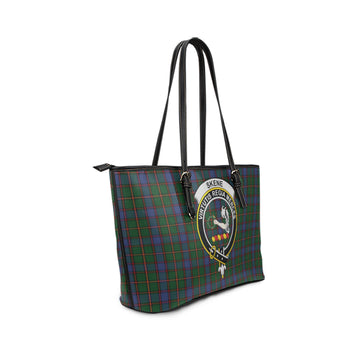 Skene Tartan Leather Tote Bag with Family Crest