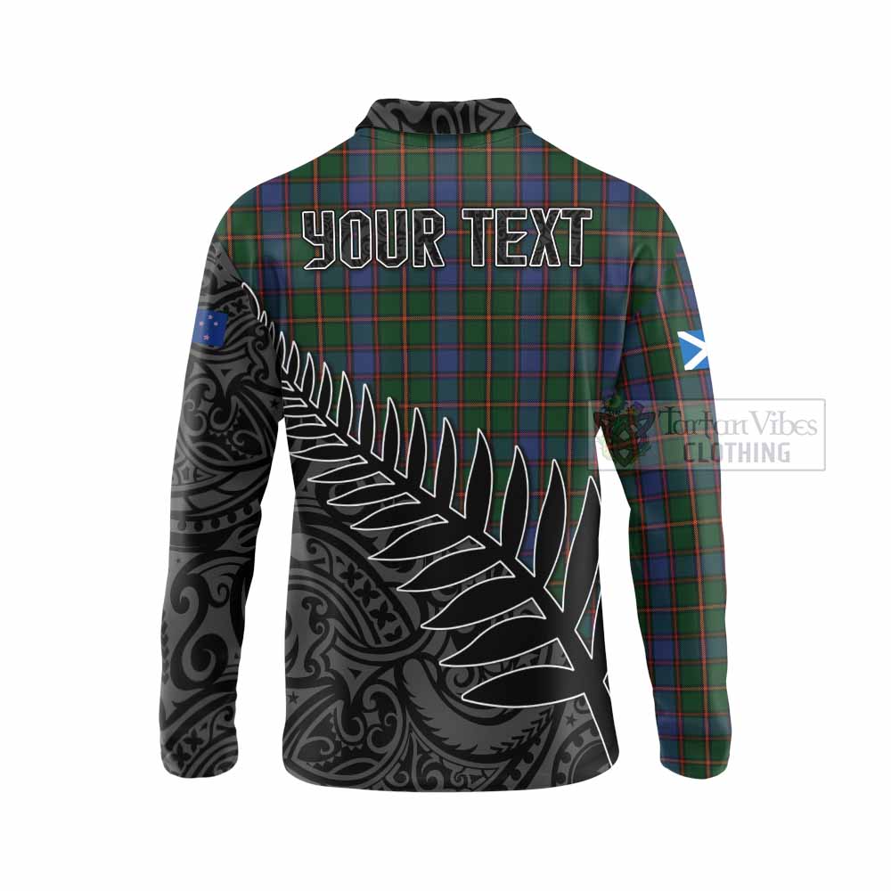 Tartan Vibes Clothing Skene Crest Tartan Long Sleeve Polo Shirt with New Zealand Silver Fern Half Style