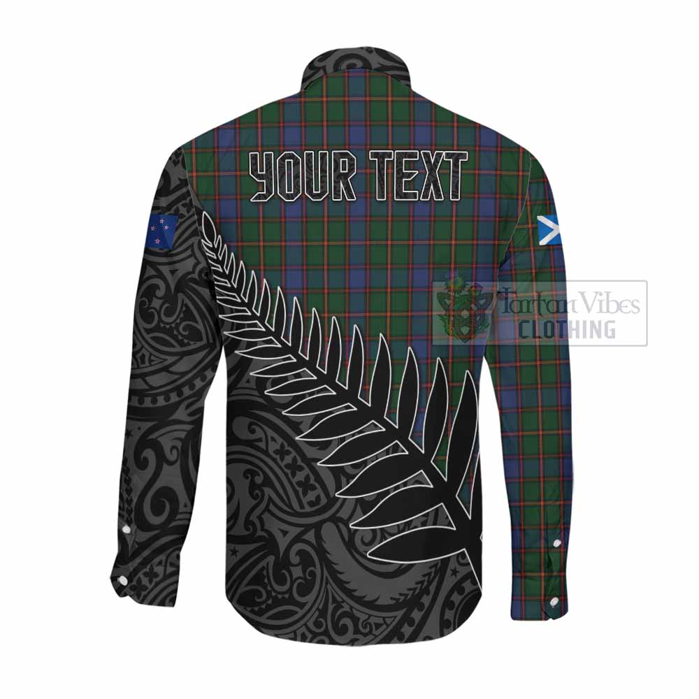 Tartan Vibes Clothing Skene Crest Tartan Long Sleeve Button Shirt with New Zealand Silver Fern Half Style