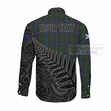 Tartan Vibes Clothing Skene Crest Tartan Long Sleeve Button Shirt with New Zealand Silver Fern Half Style