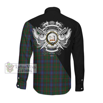 Skene Tartan Long Sleeve Button Shirt with Family Crest and Military Logo Style Men's Shirt - Tartanvibesclothing Shop