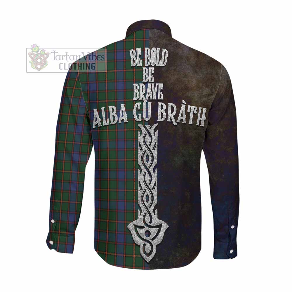 Tartan Vibes Clothing Skene Tartan Family Crest Long Sleeve Button Shirt Alba Gu Brath Be Brave Lion Ancient Style