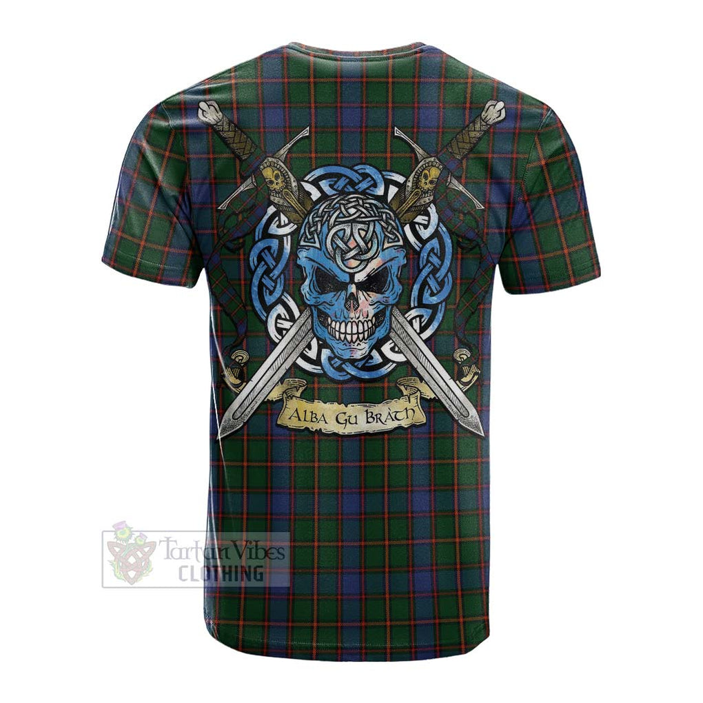 Tartan Vibes Clothing Skene Tartan Cotton T-shirt with Family Crest Celtic Skull Style