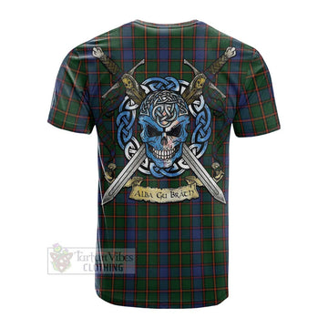 Tartan Vibes Clothing Skene Tartan Cotton T-shirt with Family Crest Celtic Skull Style