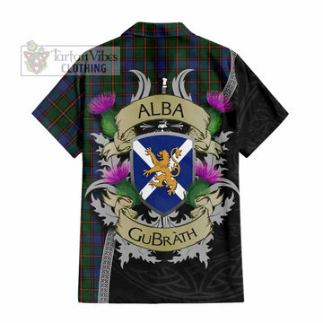 Tartan Vibes Clothing Skene Tartan Family Crest Short Sleeve Button Shirt Lion Rampant Royal Thistle Shield Celtic Inspired