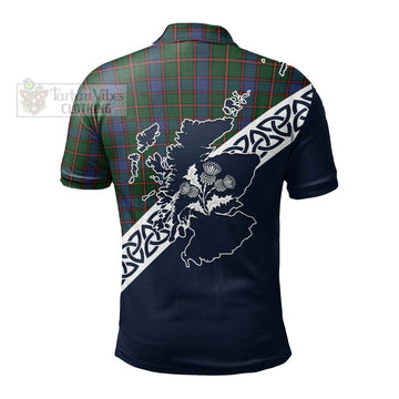 Skene Tartan Polo Shirt Featuring Thistle and Scotland Map