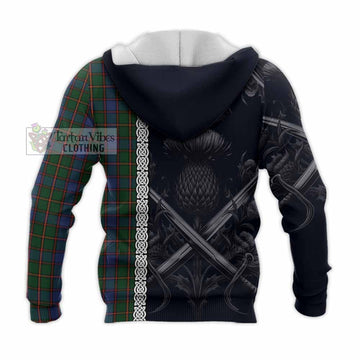 Tartan Vibes Clothing Skene Tartan Knitted Hoodie with Family Crest Cross Sword Thistle Celtic Vibes