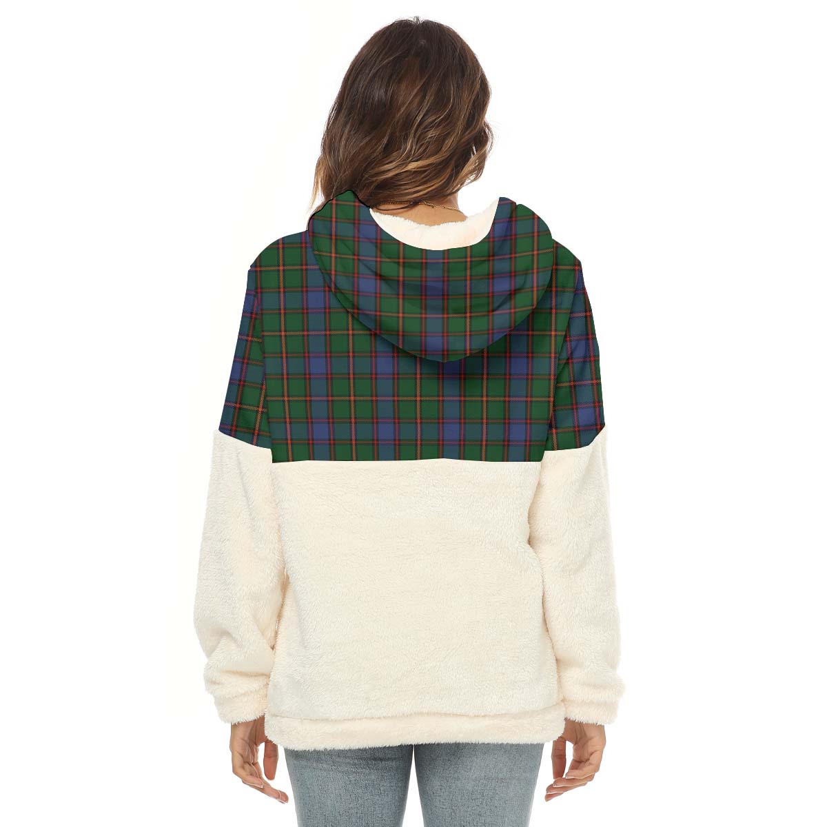 Skene Tartan Women's Borg Fleece Hoodie With Half Zip with Family Crest - Tartan Vibes Clothing