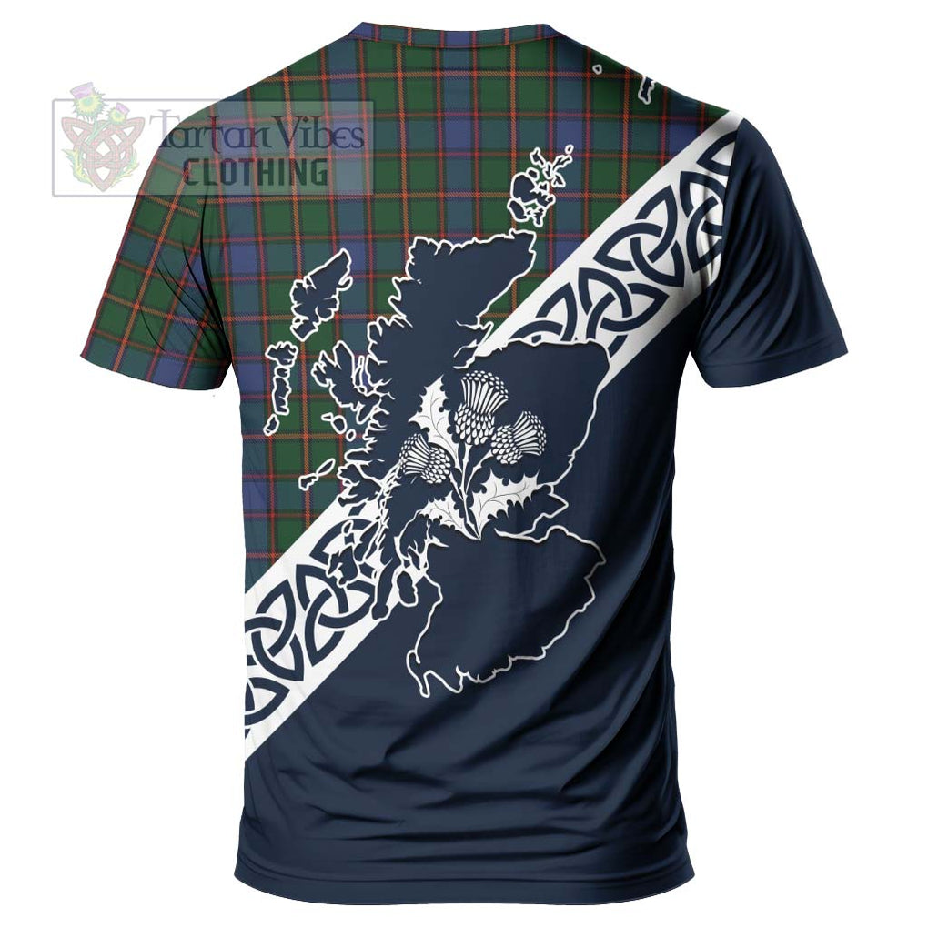 Skene Tartan T-Shirt Featuring Thistle and Scotland Map - Tartanvibesclothing Store