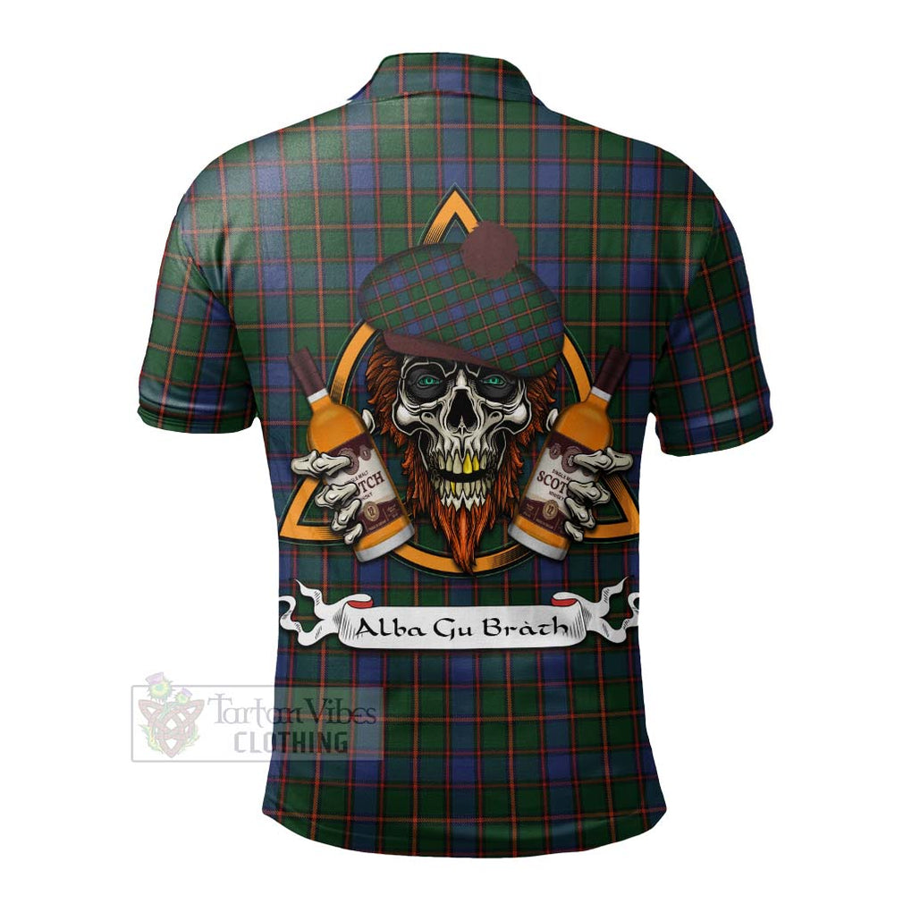 Tartan Vibes Clothing Skene Tartan Polo Shirt with Family Crest and Bearded Skull Holding Bottles of Whiskey