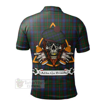 Tartan Vibes Clothing Skene Tartan Polo Shirt with Family Crest and Bearded Skull Holding Bottles of Whiskey