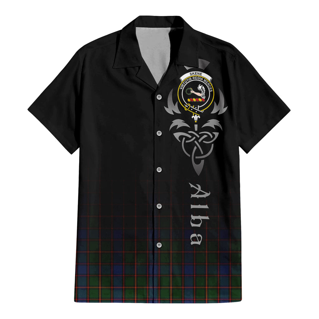 Tartan Vibes Clothing Skene Tartan Short Sleeve Button Up Featuring Alba Gu Brath Family Crest Celtic Inspired