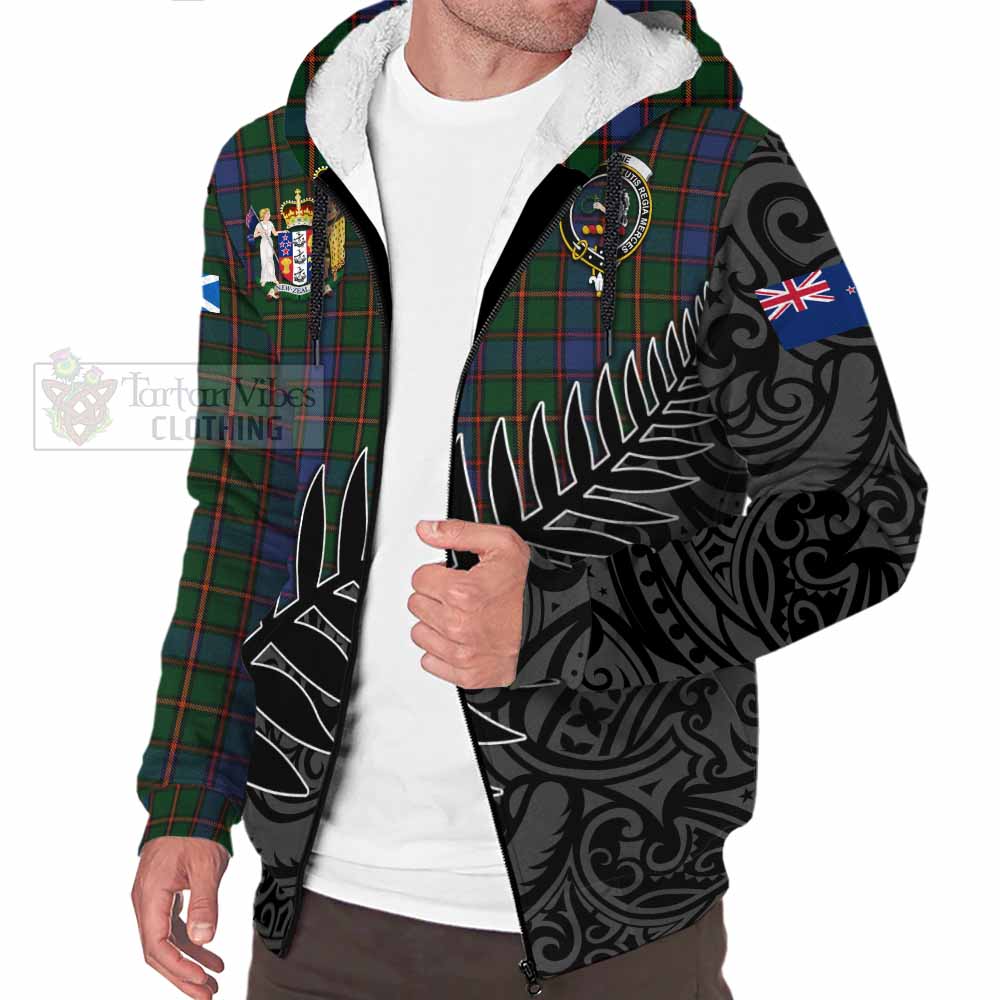 Tartan Vibes Clothing Skene Crest Tartan Sherpa Hoodie with New Zealand Silver Fern Half Style