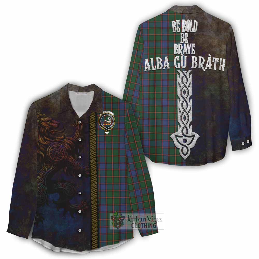 Tartan Vibes Clothing Skene Tartan Family Crest Women's Casual Shirt Alba Gu Brath Be Brave Lion Ancient Style