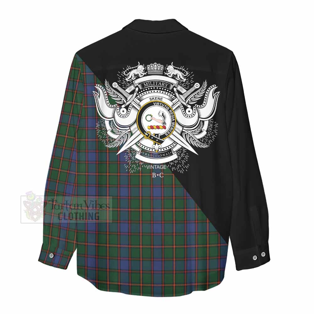 Tartan Vibes Clothing Skene Tartan Women's Casual Shirt with Family Crest and Military Logo Style