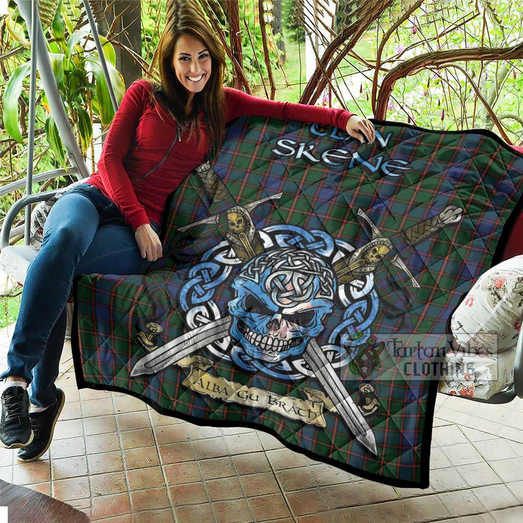 Tartan Vibes Clothing Skene Tartan Quilt with Celtic Skull Alba Gu Brath Style
