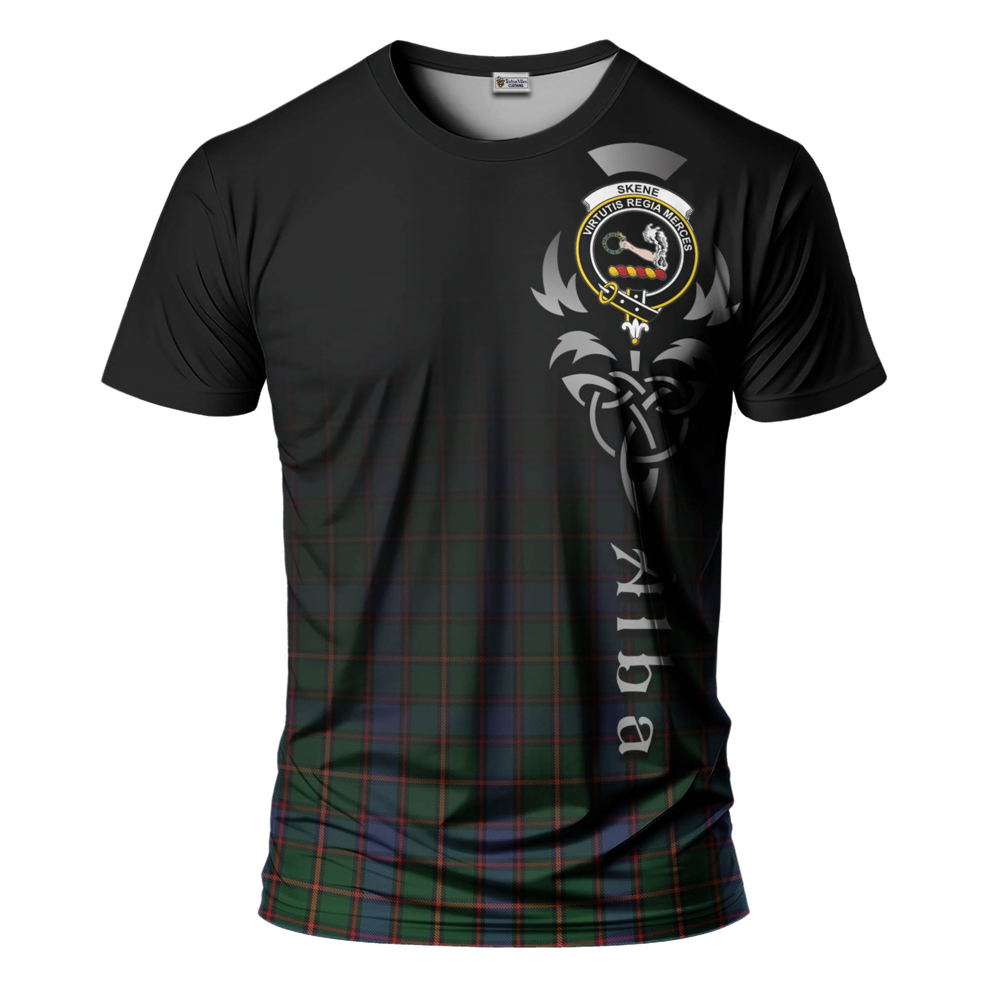 Tartan Vibes Clothing Skene Tartan T-Shirt Featuring Alba Gu Brath Family Crest Celtic Inspired