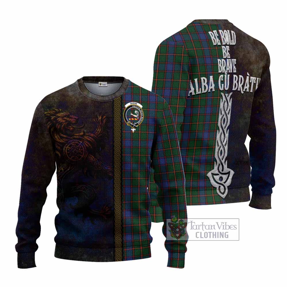 Tartan Vibes Clothing Skene Tartan Family Crest Knitted Sweater Alba Gu Brath Be Brave Lion Ancient Style