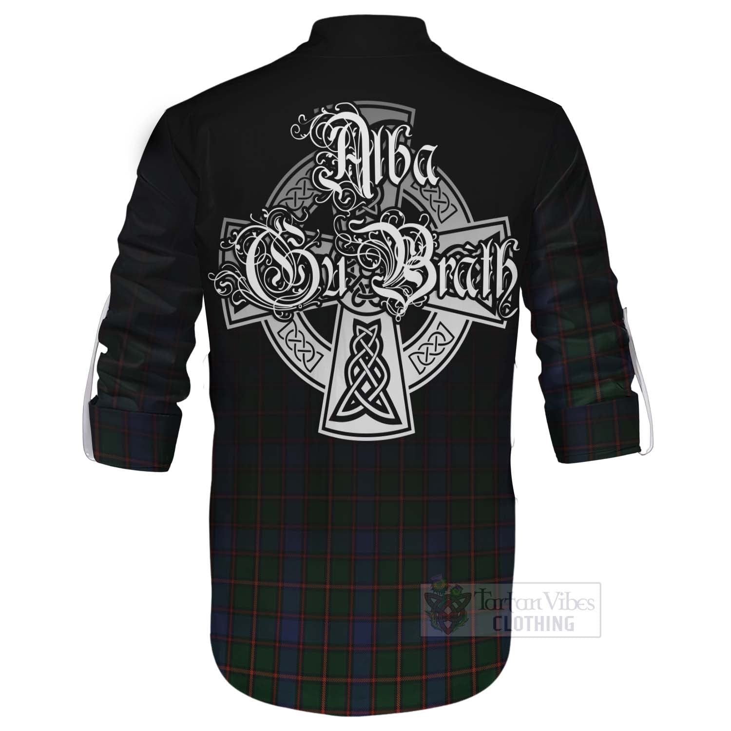Tartan Vibes Clothing Skene Tartan Ghillie Kilt Shirt Featuring Alba Gu Brath Family Crest Celtic Inspired