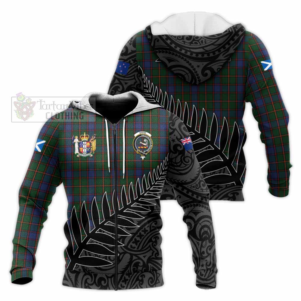 Tartan Vibes Clothing Skene Crest Tartan Knitted Hoodie with New Zealand Silver Fern Half Style
