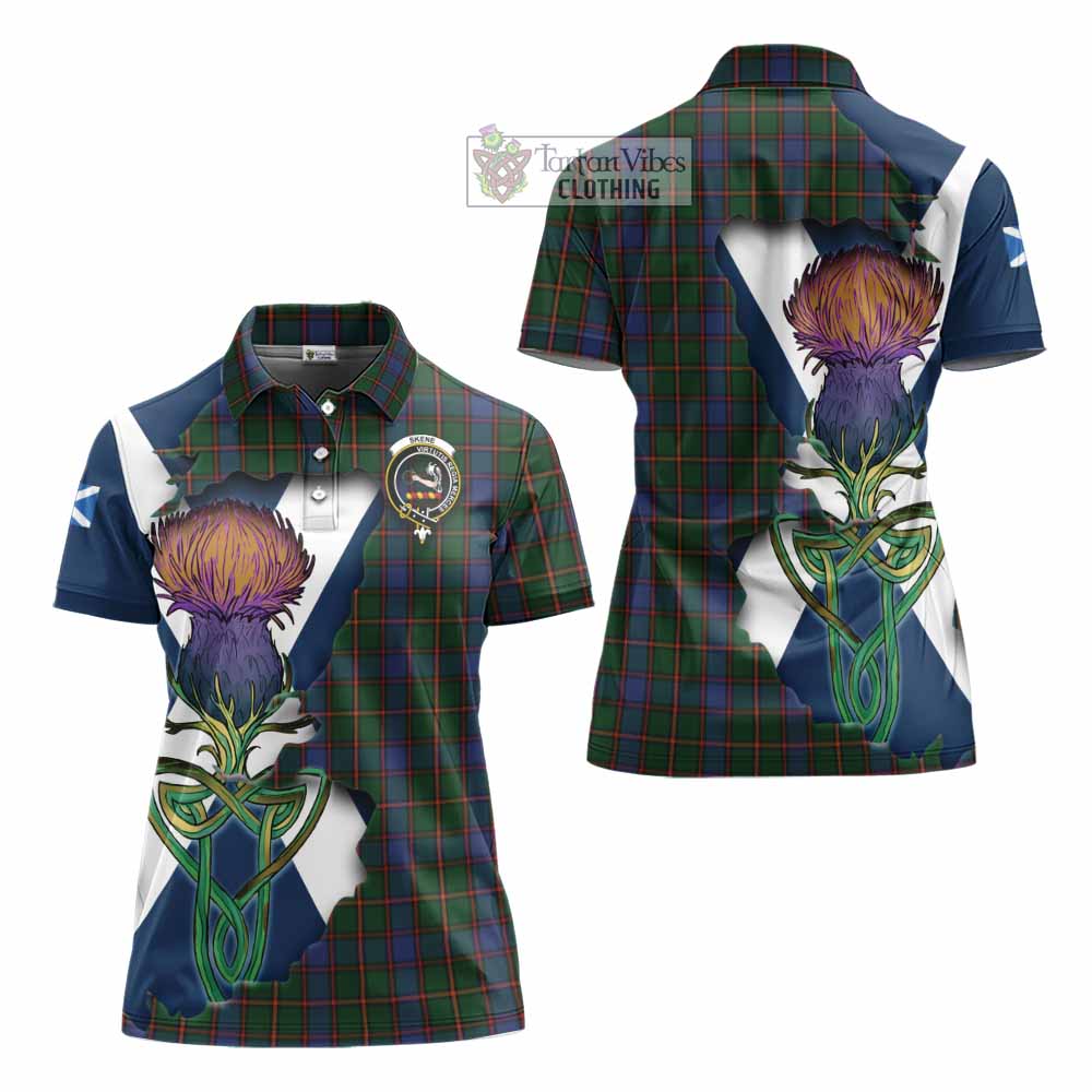 Tartan Vibes Clothing Skene Tartan Family Crest Women's Polo Shirt Scottish Thistle Celtic Inspired
