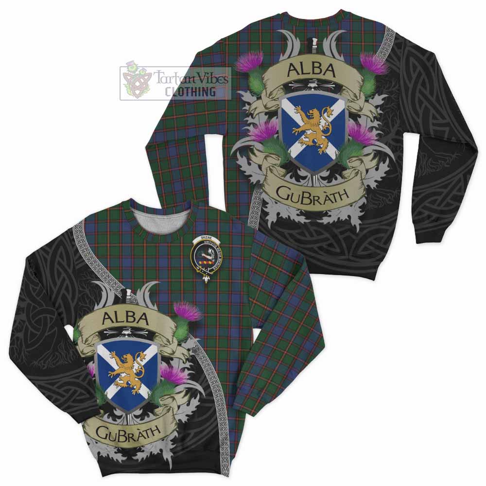 Tartan Vibes Clothing Skene Tartan Family Crest Sweatshirt Lion Rampant Royal Thistle Shield Celtic Inspired