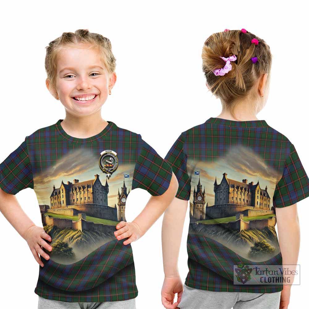Tartan Vibes Clothing Skene Tartan Family Crest Kid T-Shirt with Scottish Ancient Castle Style