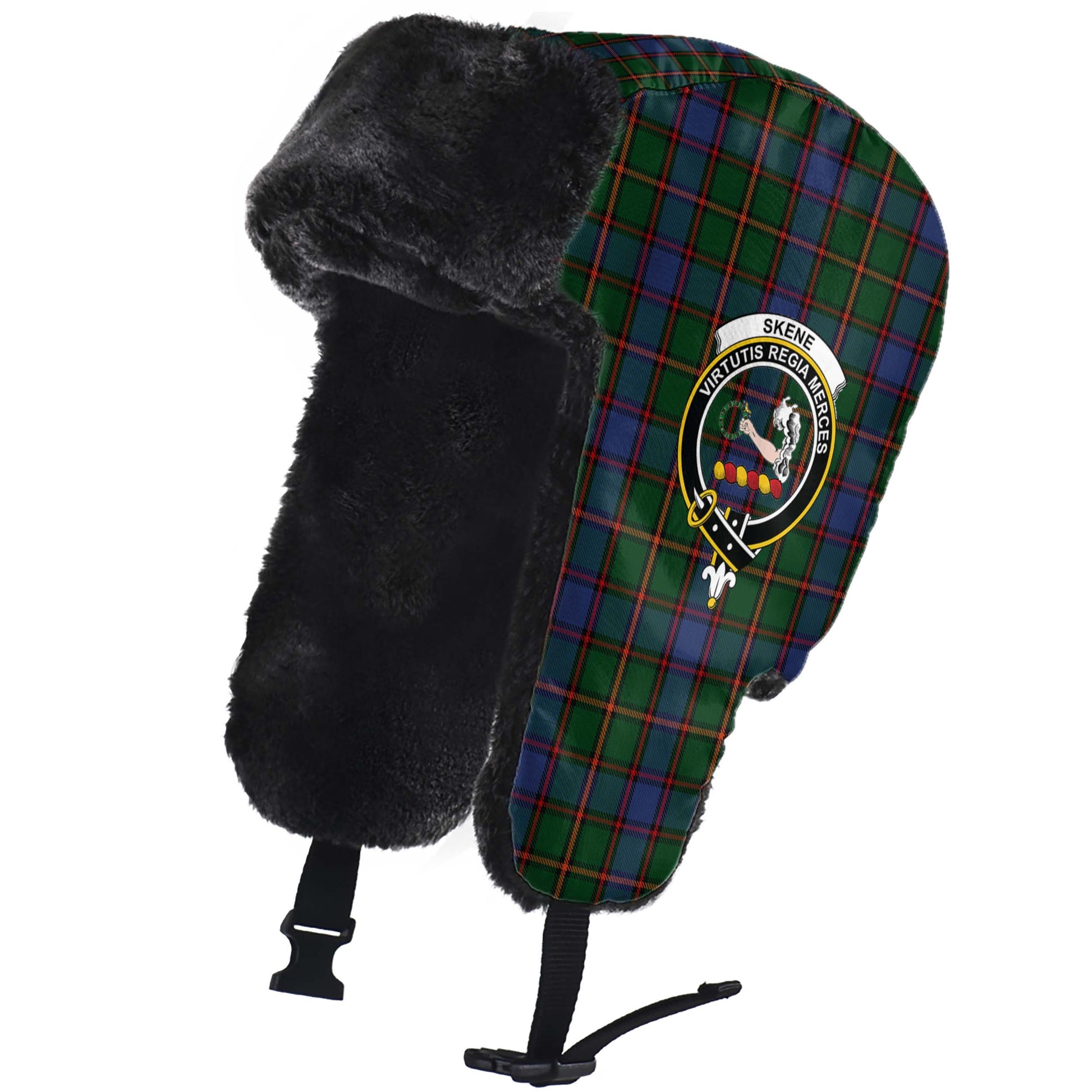 Skene Tartan Winter Trapper Hat with Family Crest - Tartanvibesclothing