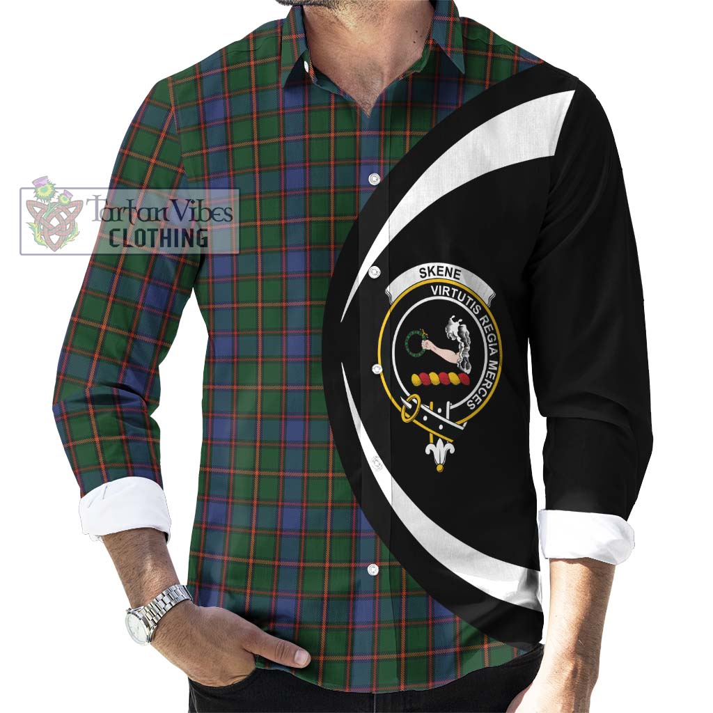 Skene Tartan Long Sleeve Button Up with Family Crest Circle Style - Tartan Vibes Clothing