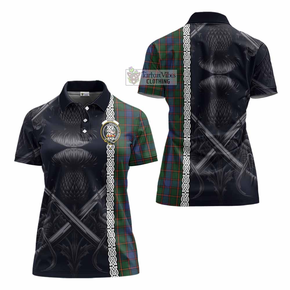 Tartan Vibes Clothing Skene Tartan Women's Polo Shirt with Family Crest Cross Sword Thistle Celtic Vibes