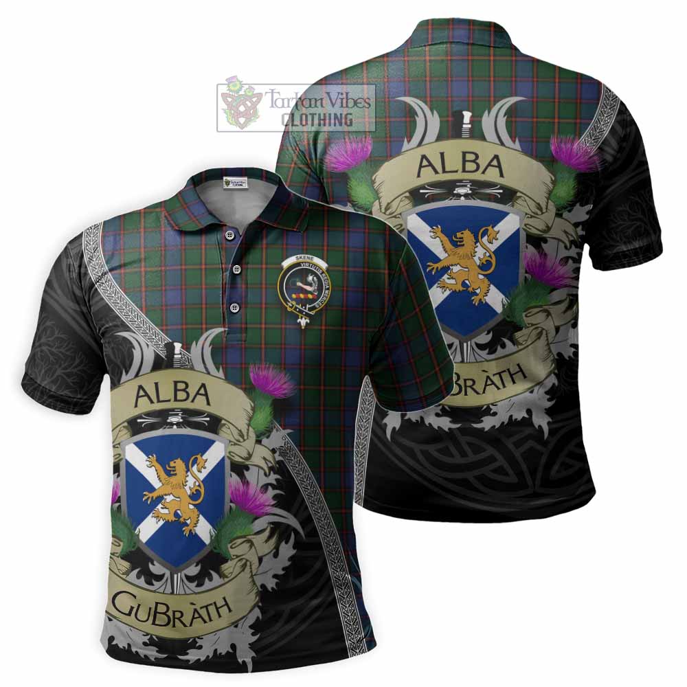 Tartan Vibes Clothing Skene Tartan Family Crest Polo Shirt Lion Rampant Royal Thistle Shield Celtic Inspired