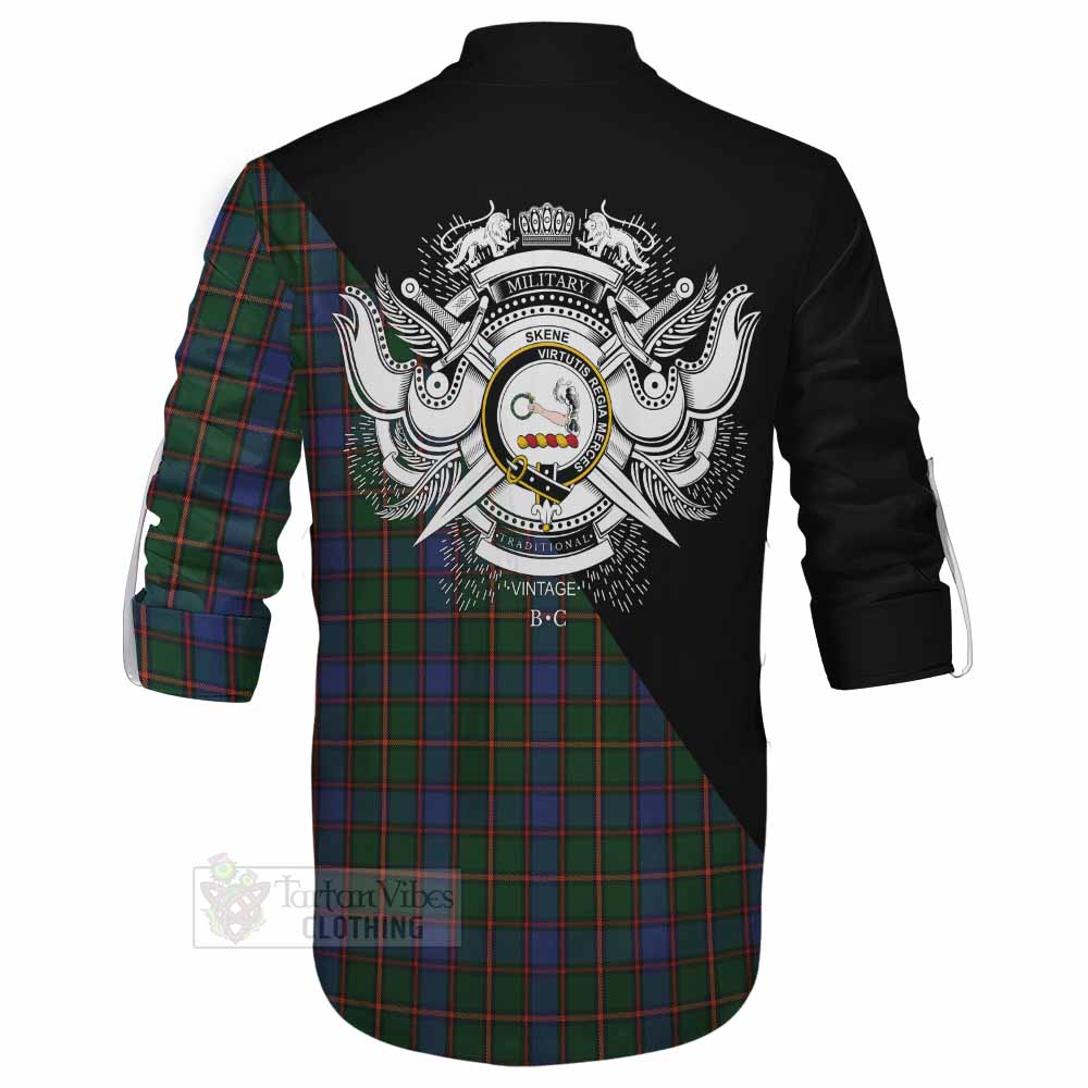 Tartan Vibes Clothing Skene Tartan Ghillie Kilt Shirt with Family Crest and Military Logo Style